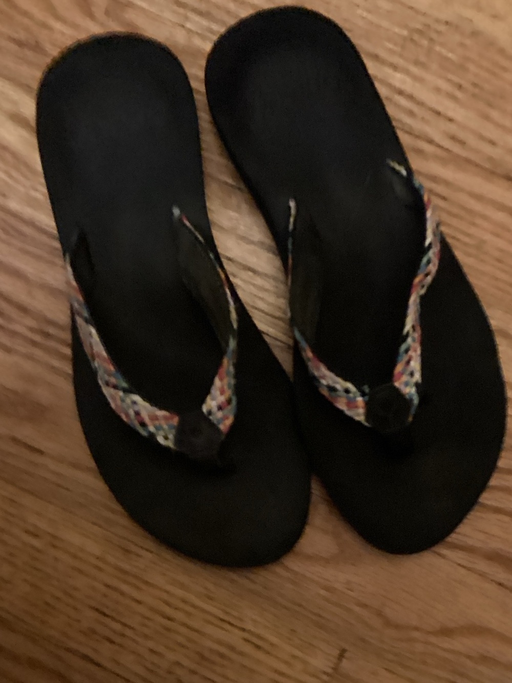 Reef Black Flip-Flops with Braided Multicolor Straps Size 8